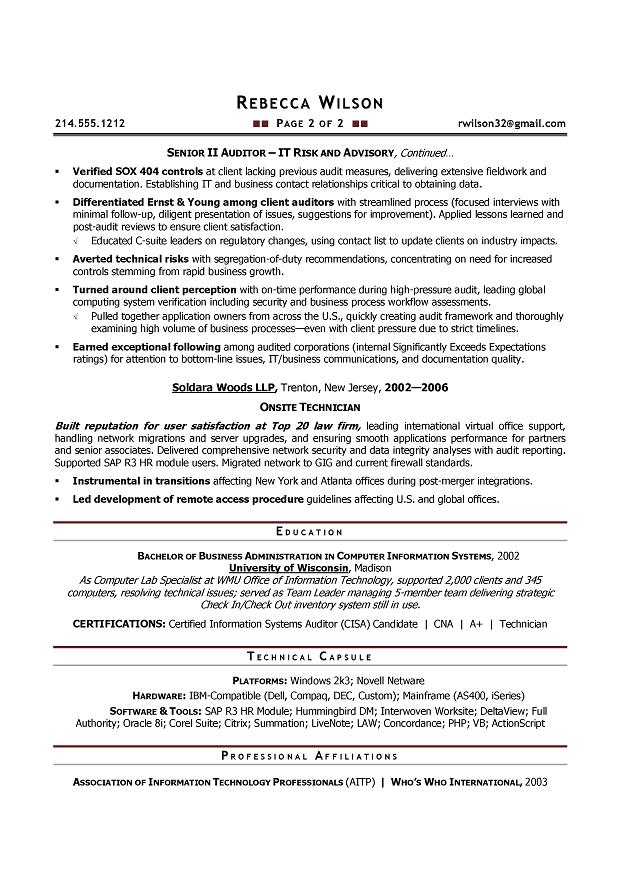 sample auditor resume