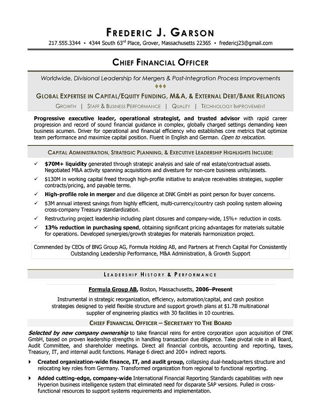 Chief investment officer sample resume