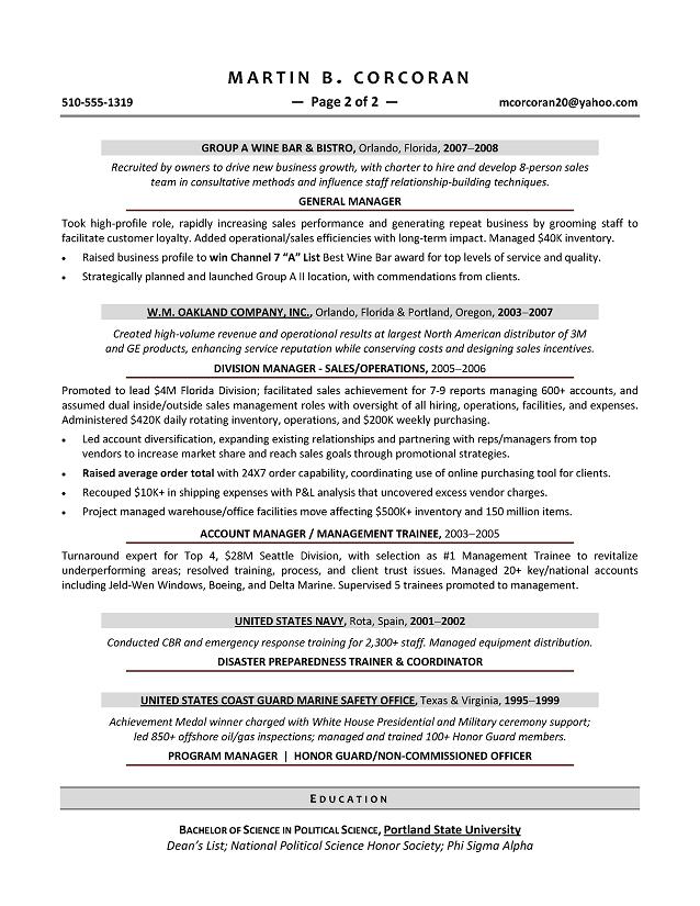 Sample financial services operations manager resume