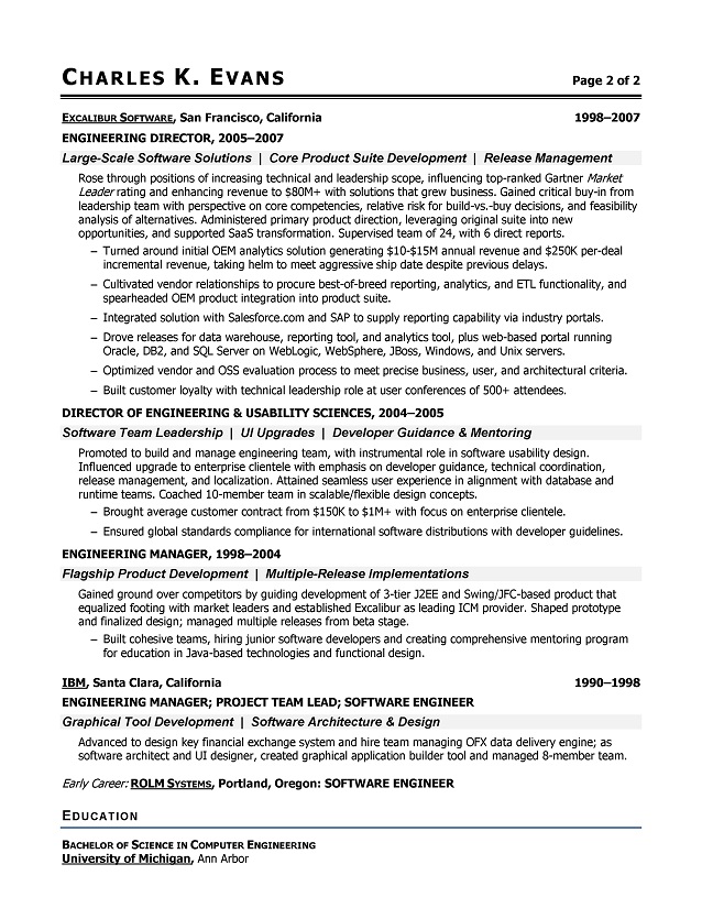 Sample resume for software architects