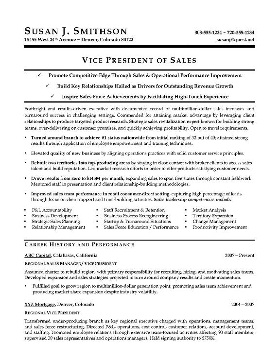 Sample Vice President of Sales Resume