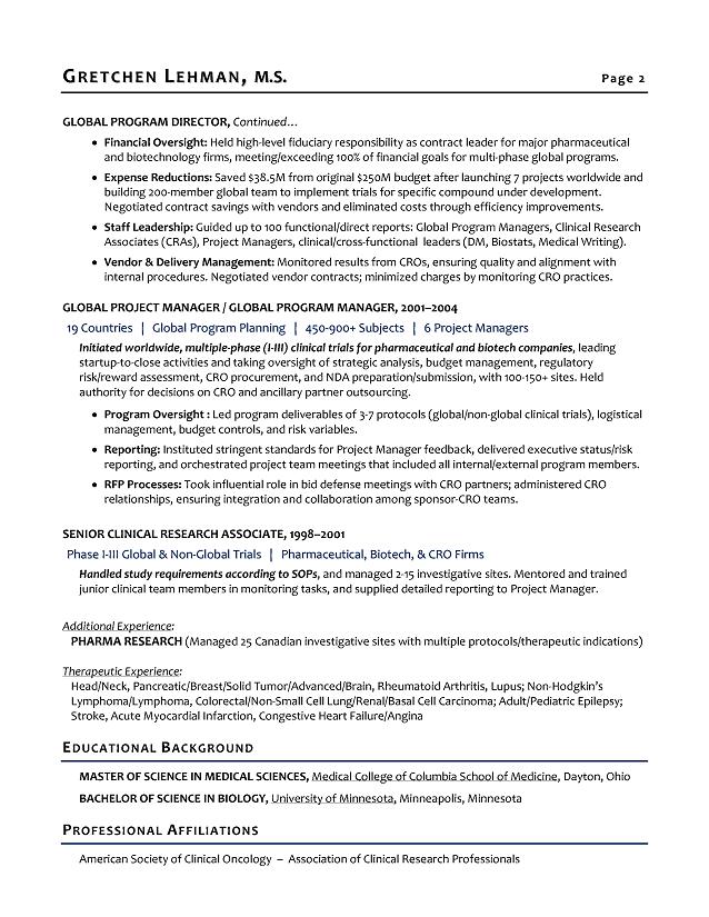 Program Manager Sample Resume - Biotech Sample Resume ...